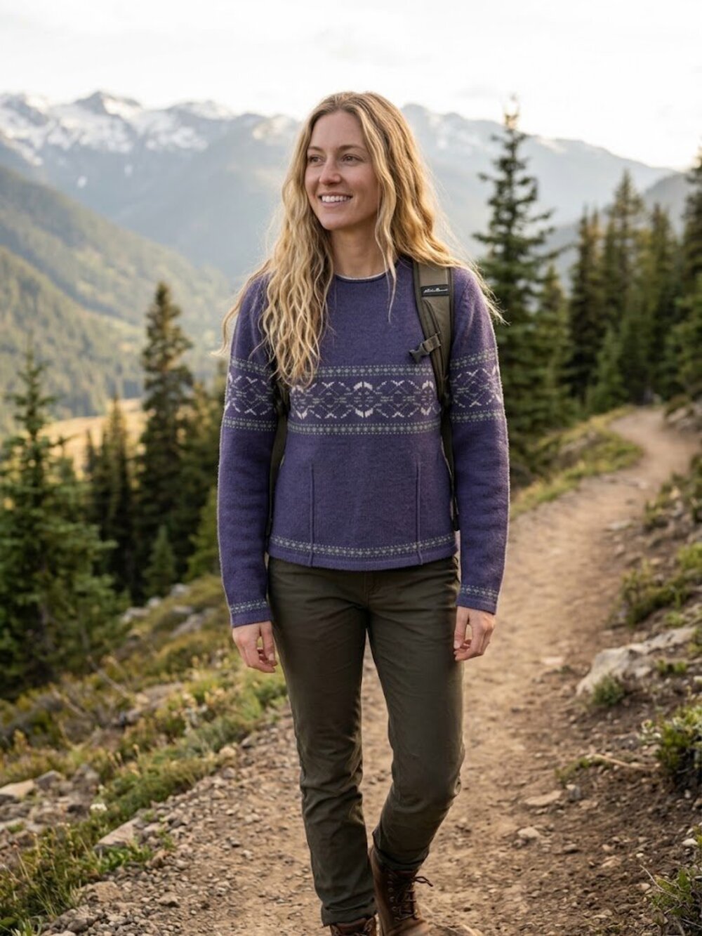 Eddie Bauer 100% Lambswool Fair Isle Sweater in Purple
